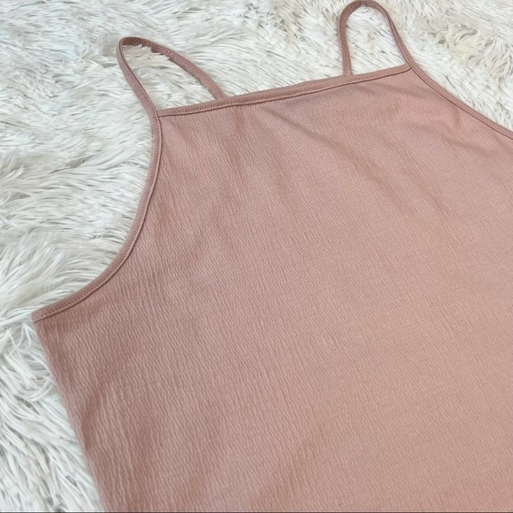 H&M Crinkled Jersey Cropped Short Camisole Tank Top Powder Pink Halter Style - Picture 3 of 7